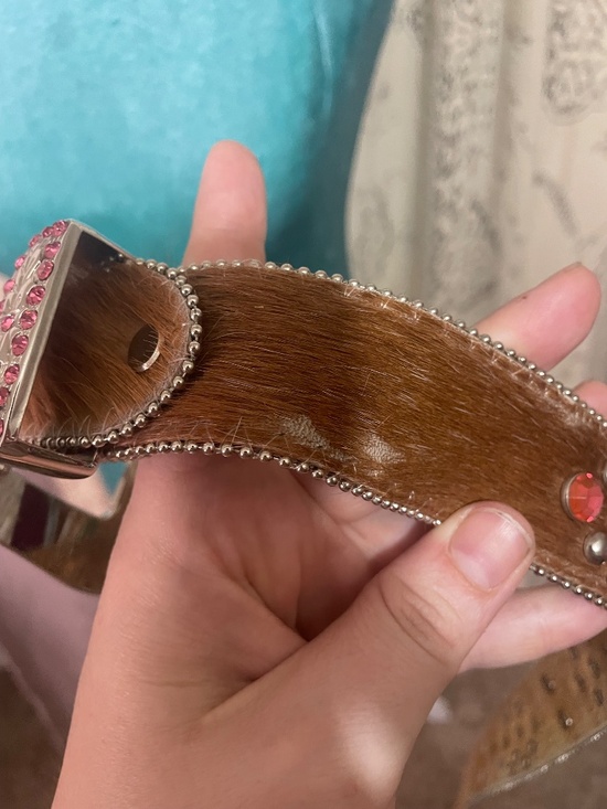 WB Atlas: Western-style belt featuring brown hair-on leather and pink crystals main image 7